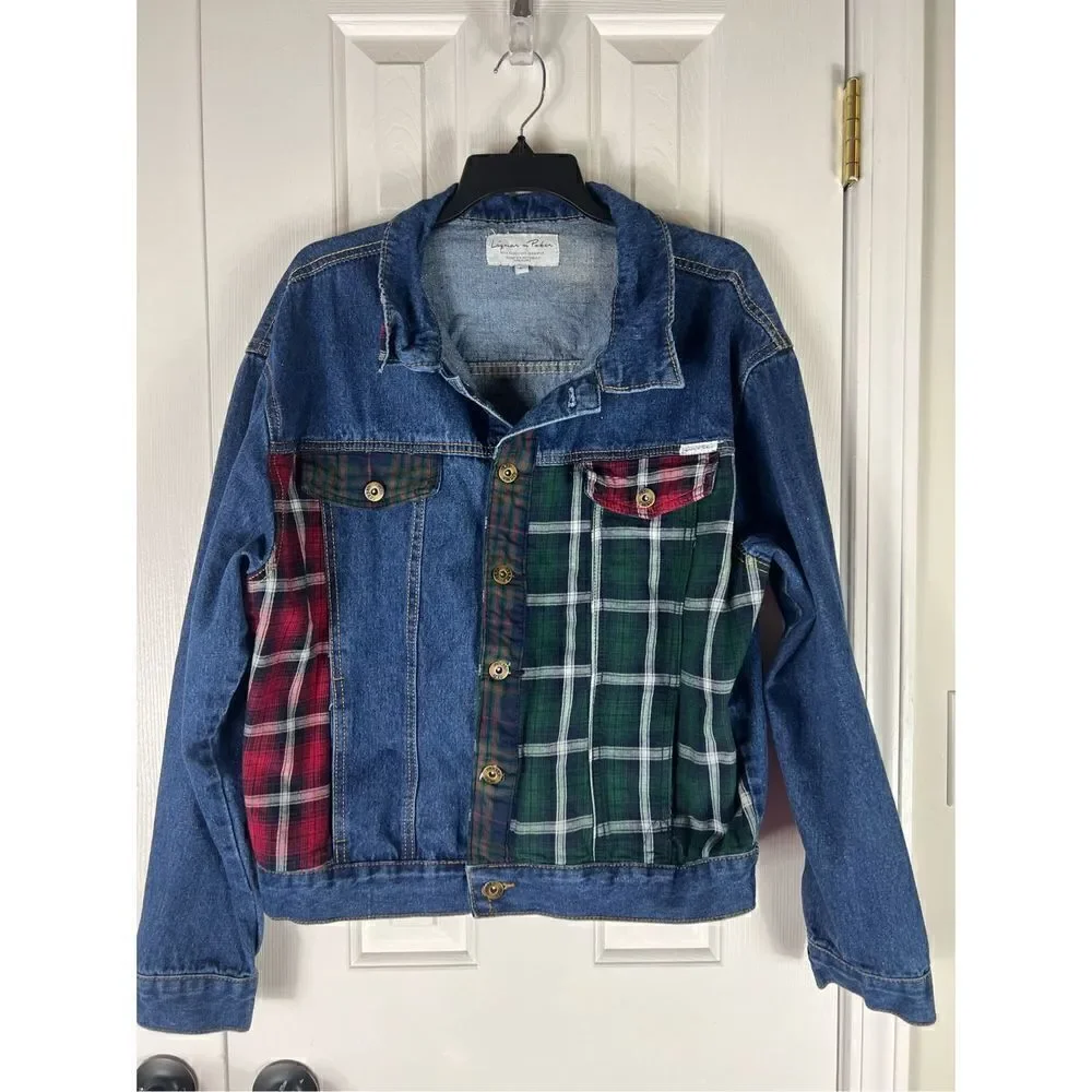 Liquor n Poker Mens Denim Patchwork Jean Jacket Size L